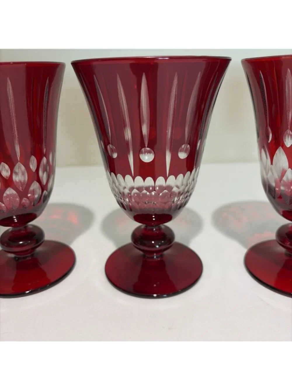 Williams Sonoma Wilshire Jewel Cut Goblets Red 9 Ounce Mixed Designs Set of 4